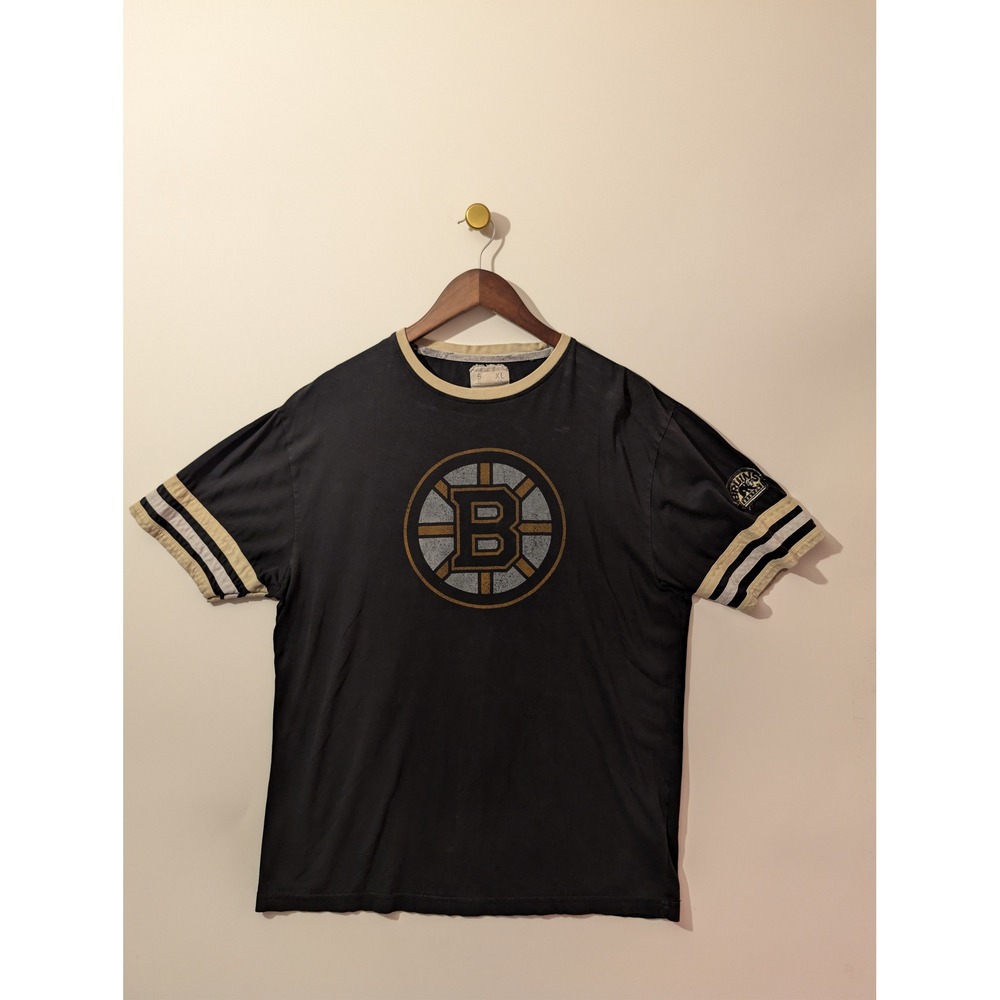 NHL Boston Bruins T Shirt Mens XL Black Gold Good Distressed Logo Hockey Tee